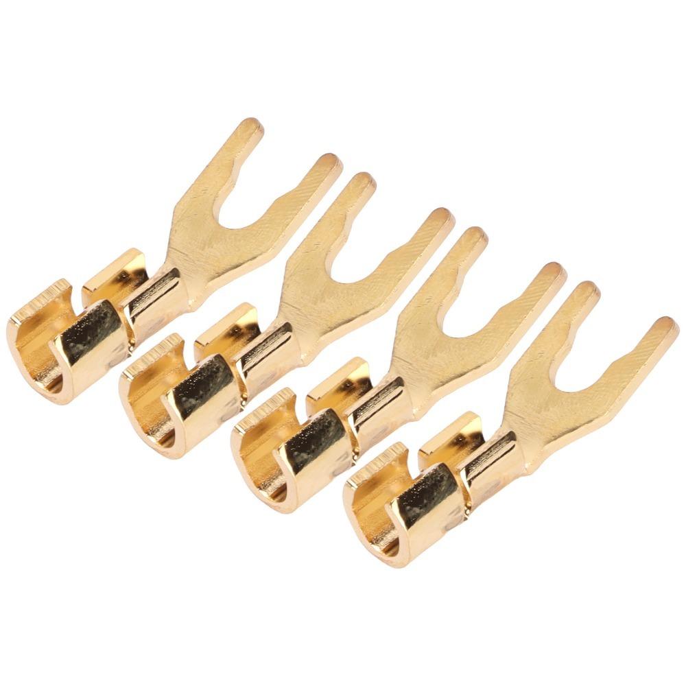 4PCS Gold Plated Y Plug Spade Connector 45 Degree Fork Fork Speaker Wire Connector For AV Receivers
