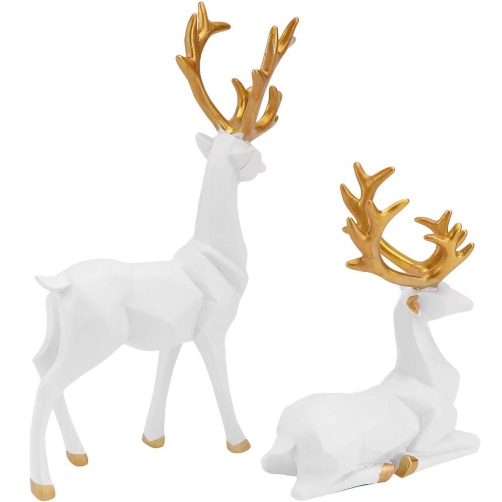 2Pcs Modern Resin Reindeer Sculpture Sitting/Standing Position Elk Figurine Table Decor