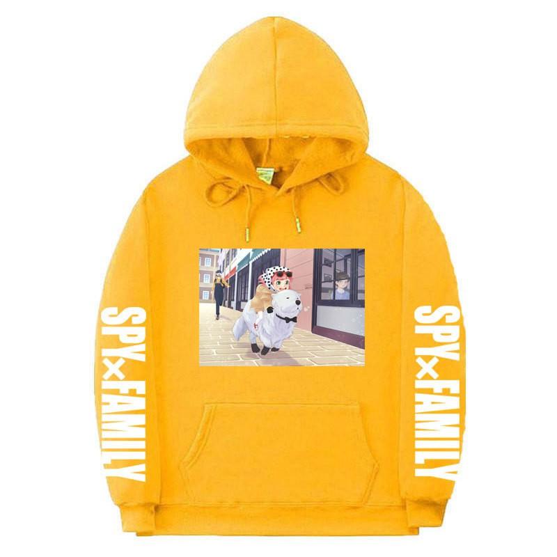 Spy X Family Anime Print Hooded Sweatshirt Men Women Oversized Fleece Pullover With Ribbed Hem