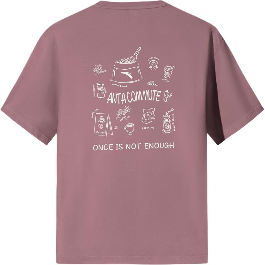 Anta Comfortable Simple Letter Print Versatile Loose Round Neck Pullover Short Sleeve T-Shirt Men Tops Morning-Rose 152537137-7