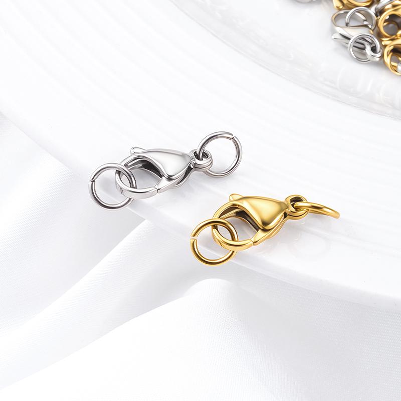 High Quality PVD Plated 18K Gold Stainless Steel Lobster Clasp with Open Ring Waterproof Connector Findings for Jewelry Making