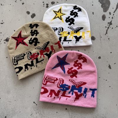 1 шт. Унисекс жаккардовая шапка-бини с принтом звезды, повседневная и универсальная, теплая для осени и зимы, уличная одежда в стиле хип-хоп