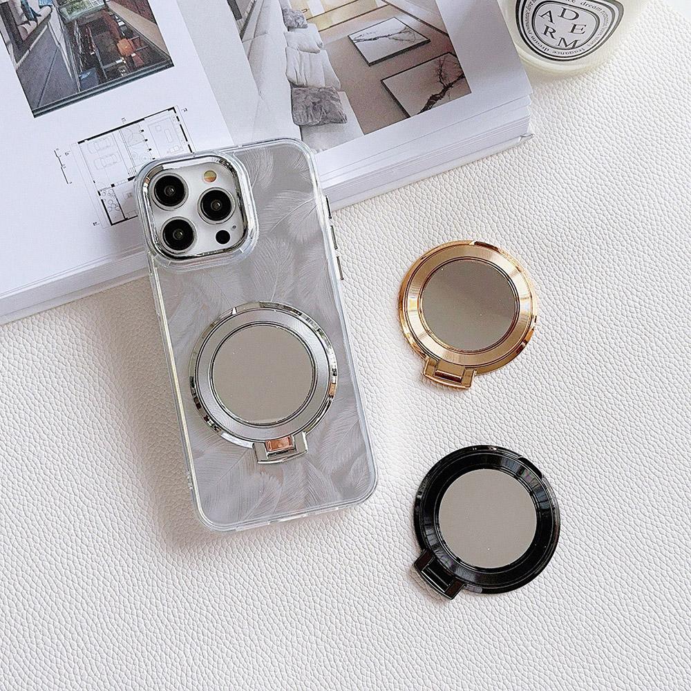Магнитный держатель для мобильного телефона с гальваническим покрытием цвета конфет, складной, с защитой от падения, с металлическим кольцом, пряжкой, липкой наклейкой на заднюю панель, зеркальцем для макияжа