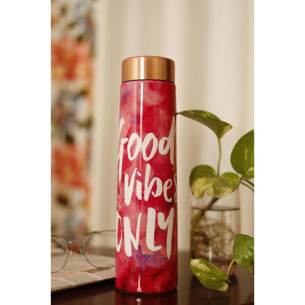 Good Vibes Only Multicolour Designer Printed 100% Pure Copper Bottle 1 Litre | Beautiful Bottle