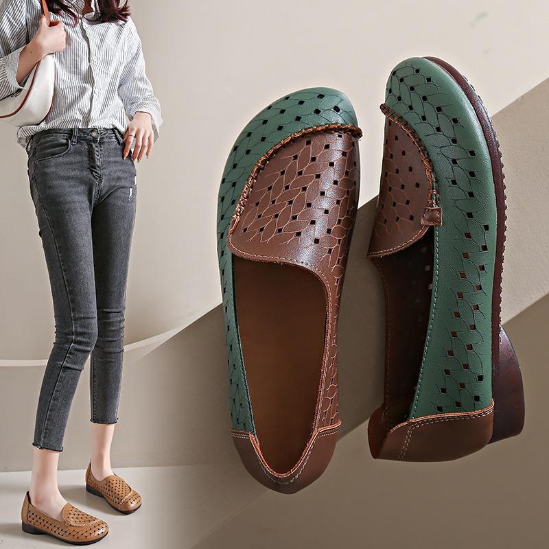 Весенне-летние новые ретро туфли для мамы, женские дышащие туфли Doudou на мягкой подошве, женские туфли с неглубоким вырезом и перфорацией