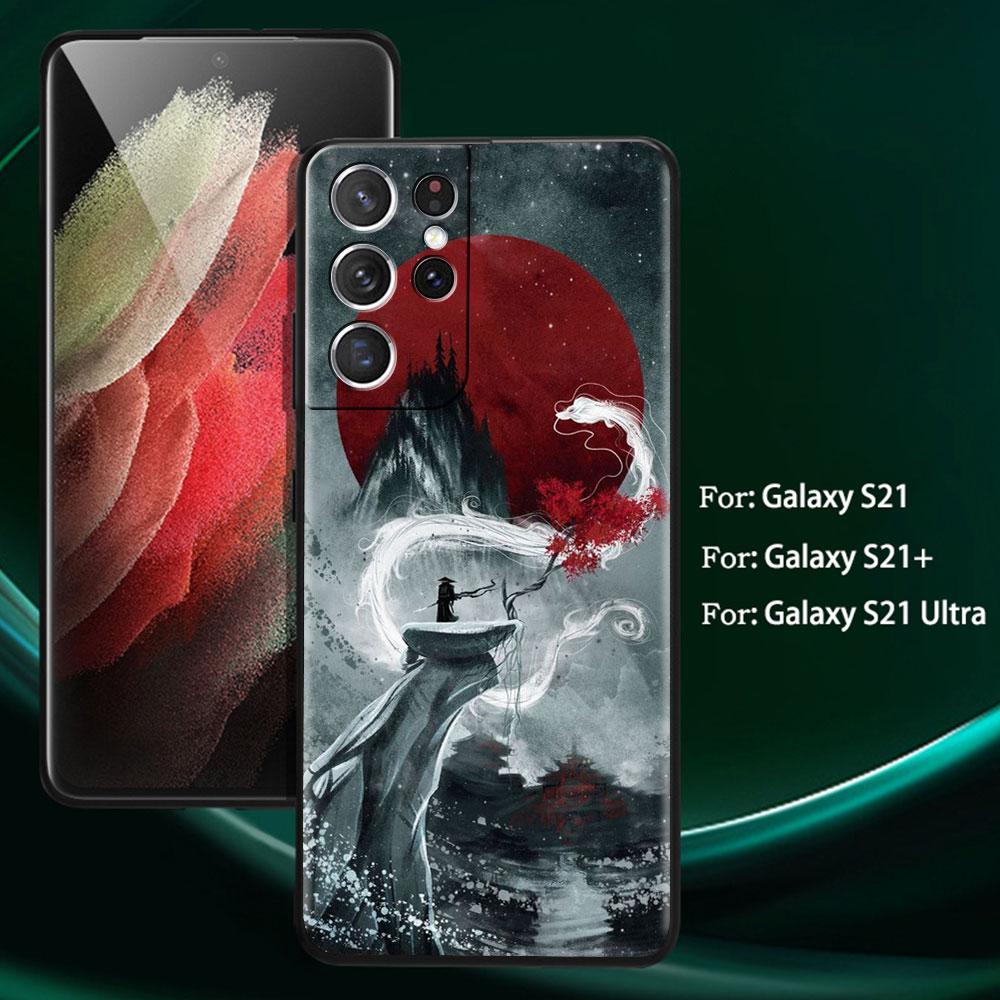 Чехол для Samsung Galaxy S20 S22 Ultra S21 FE S10 S9 Plus Note 20 10 Lite 9 Мягкий чехол для телефона Пейзаж Живопись тушью Искусство самурая