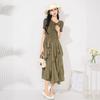 Elegant Pleated Ruffle Dress Women Slim Fit Solid Color Short Sleeve Midi Cake Skirt Office Chic 2025