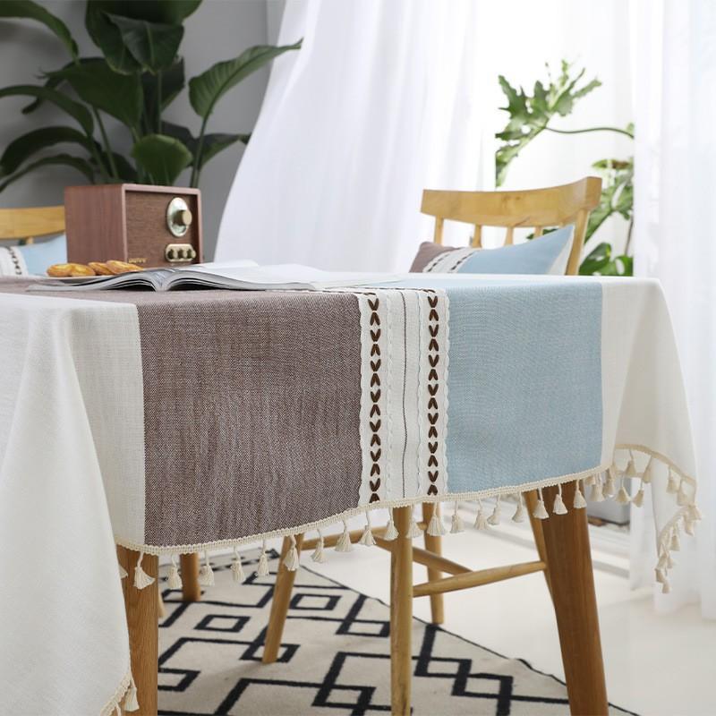 Waterproof Cotton Tablecloth With Tassel Trim Modern Minimalist Rectangle Dining Table Cover Home Cafe Market