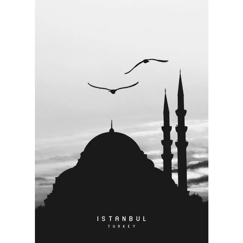 Стамбул Турция Пейзаж Постер Принт Мечеть Восход Искусство Холст Живопись Башня Фото Спальня Путешествия Настенное Украшение Настенная Картина