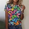 3D-printed Women's Butterfly T-shirts, Colored Insect Printed T-shirts, Summer Casual Short-sleeved Round-neck Loose T-shirts
