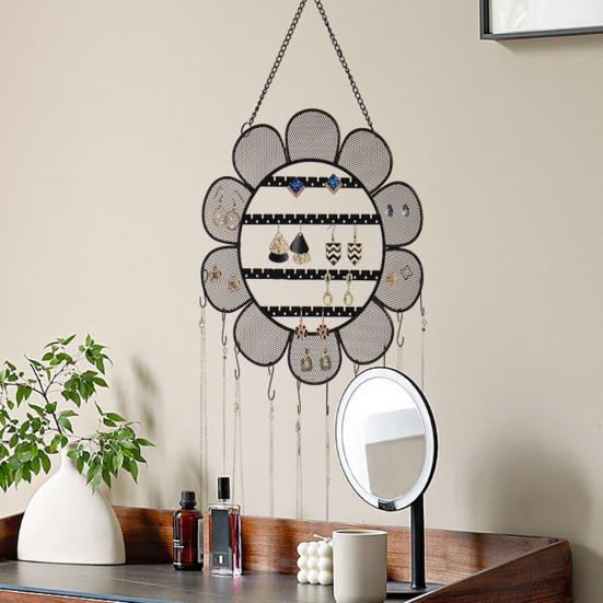 Подставка для сережек с металлической цепочкой в форме цветка, сетчатый дизайн, большая емкость