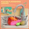 Play Kitchen with Flowing Water, 85-Piece Accessories, Electric Faucet, Lights, Sounds, for Children 3-6