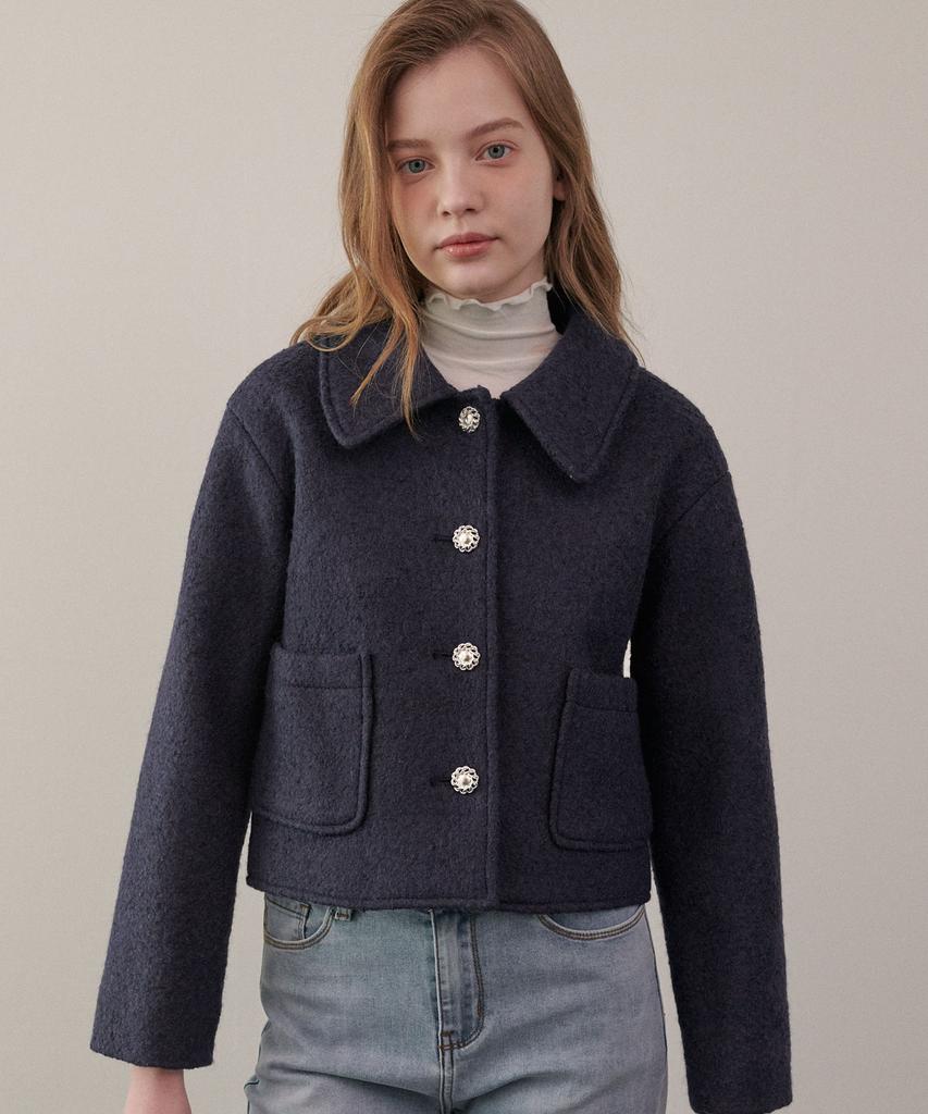 Luluchou Cozy Wool Crop Jacket - Navy
