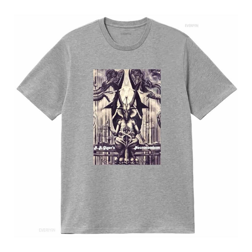 HR Giger Necronomicon T Shirt Unique Fantasy Art Print for Men and Women vintage Washed Unisex streetwear graphic Soft