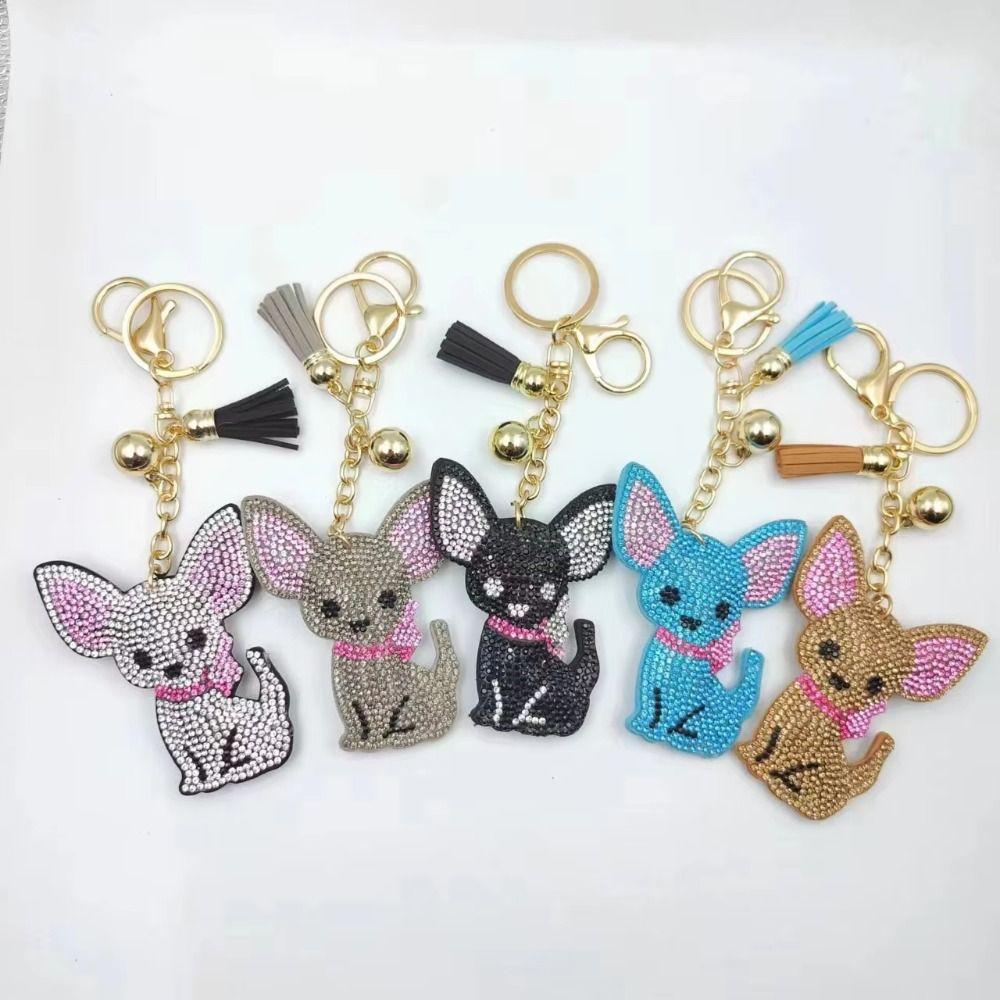 Bag Pendant Chihuahua Keychain Gold Color Crystal Keychain Fashion Dog Keyring Bag Accessories