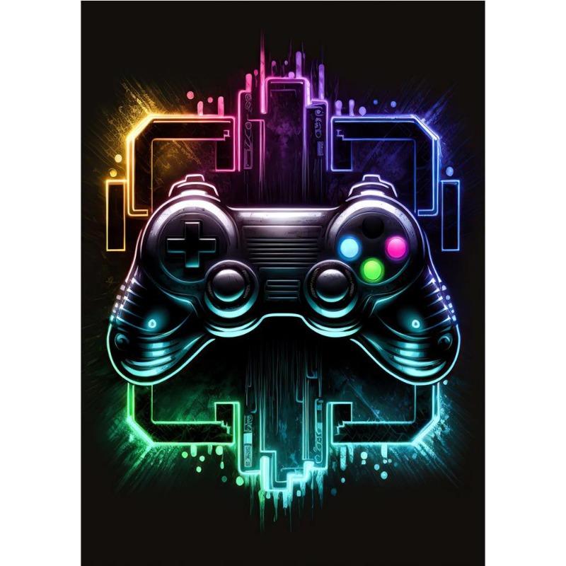 Неоновый красочный игровой контроллер, классное настенное искусство, холст, живопись, поп-арт, постеры и принтеры, декор комнаты, подарок, куадрос, без светодиодов