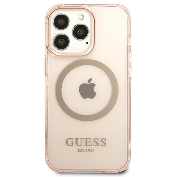 Guess Guhmp13Lhtcmp Iphone 13 Pro / 13 6,1 Różowy/Pink Twarde Etui Złota Obwódka Półprzezroczyste Magsafe