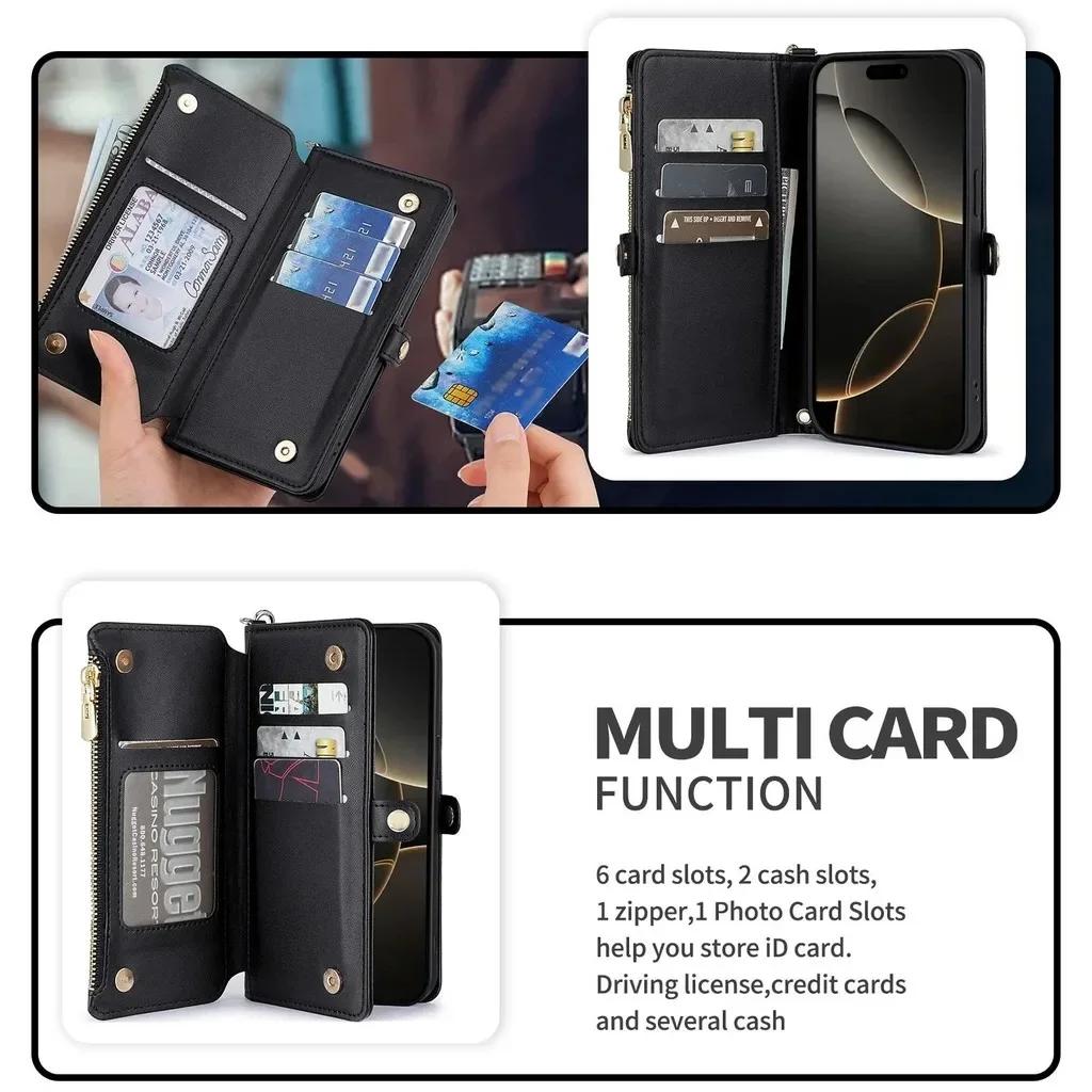 Long Strap Crossbody Leather Case For Google Pixel 10 Pro XL Pixel 9 Pro 9A 8 8A 7 7A 6 6A Zipper Wallet Card Stand Phone Cover