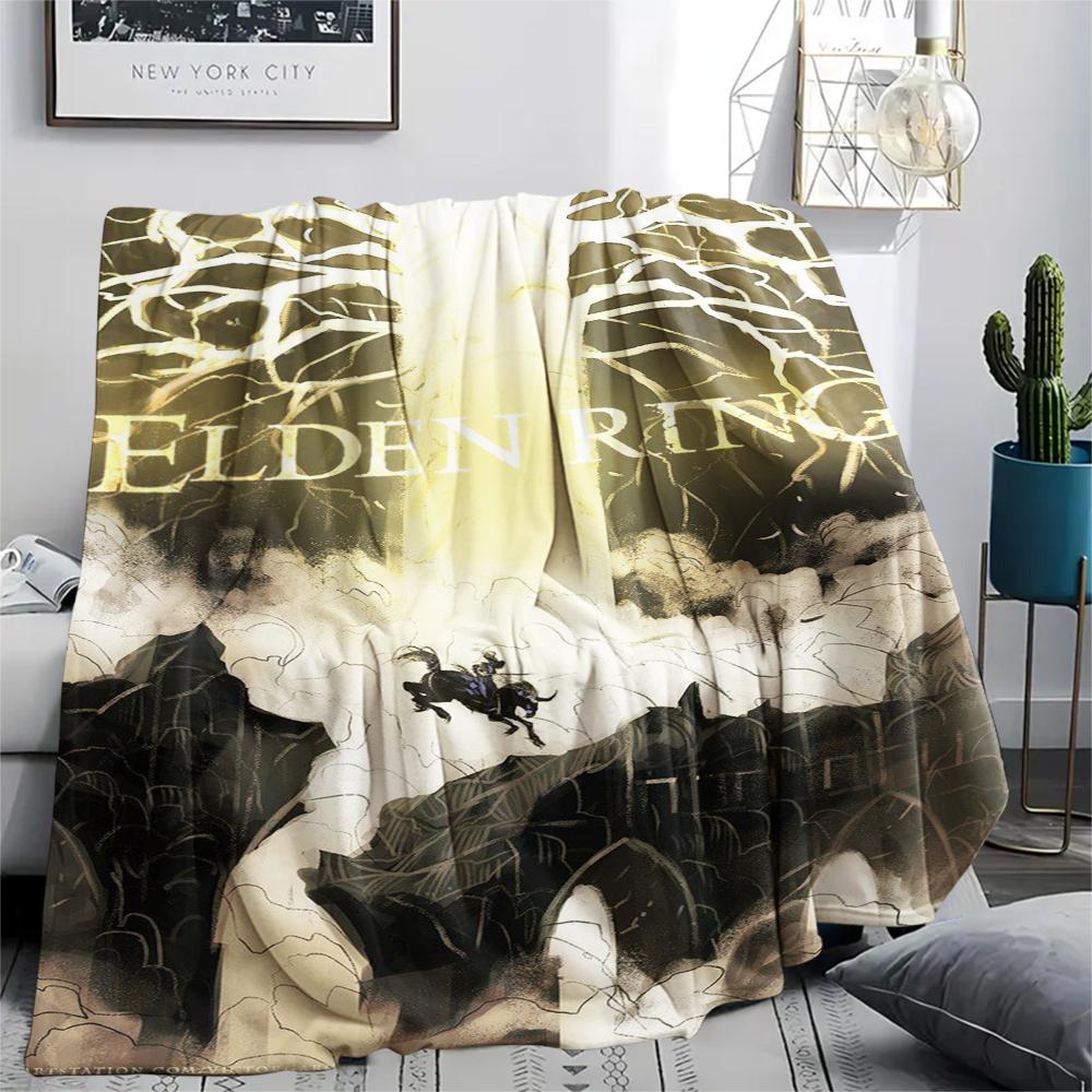 1Pc Elden Ring Print Flannel Blanket, High quality Comfortable for All Seasons, Home Decor, Warmth and Comfort, Perfect for Christmas Gifts