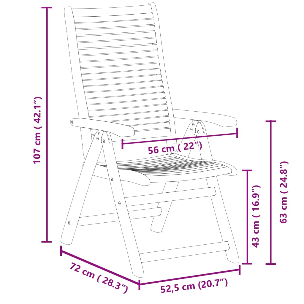 Garden Chairs 8 pcs Adjustable 56x72x107 cm Solid Acacia Wood
