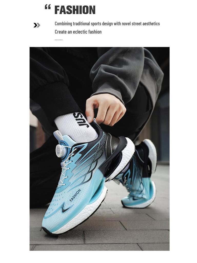 2024 Men's Summer Rotating Button Running Sneakers with Breathable Thick-Soled Popcorn Cushioning