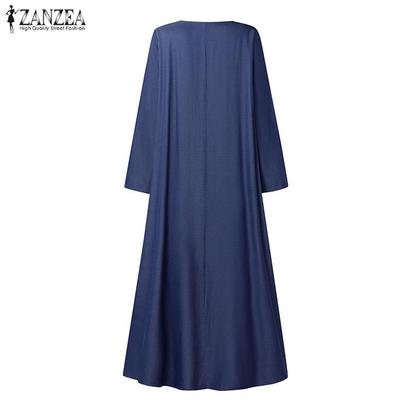 ZANZEA Женское повседневное платье с круглым вырезом и длинным рукавом