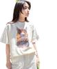 WEGO Pigment Loose Large Print Short Size Pattern 6 Women's T-Shirt, Big, Fit, Design, Silhouette, Sleeve, Spring, Summer, Autumn, Winter, Women's, F,