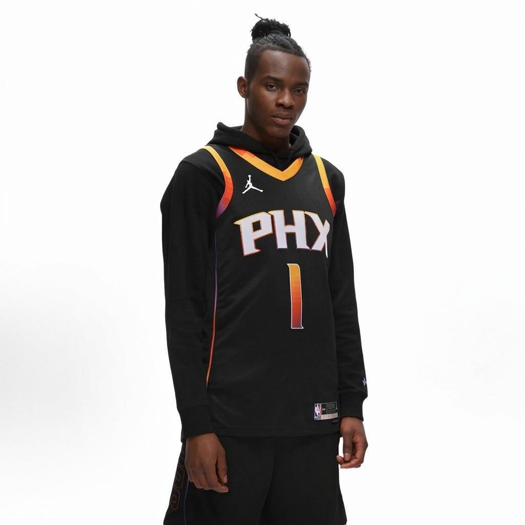 Jordan Заявление НБА Выпуск Девин Букер Нет. 1 майка-футболка Fan Jersey 22-23 сезон унисекс топы черные DO9540-012