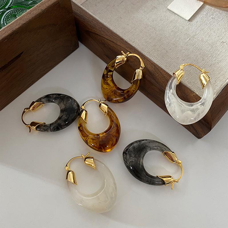 Овальные серьги-клипсы из смолы с эффектом размазывания в форме буквы U, ретро, нишевые серьги в стиле Майяр, модные серьги с высоким темпераментом