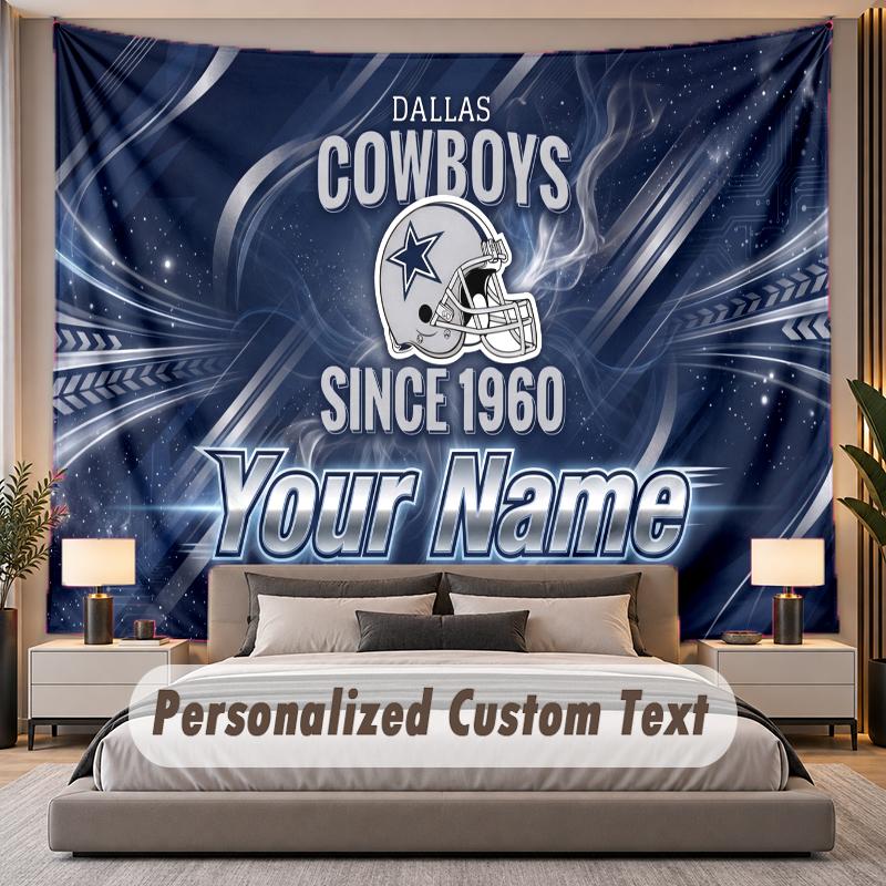 Custom Name Text Tapestry Dallas Cowboys Personalized Polyester Wall Tapestry For Bedroom And Room