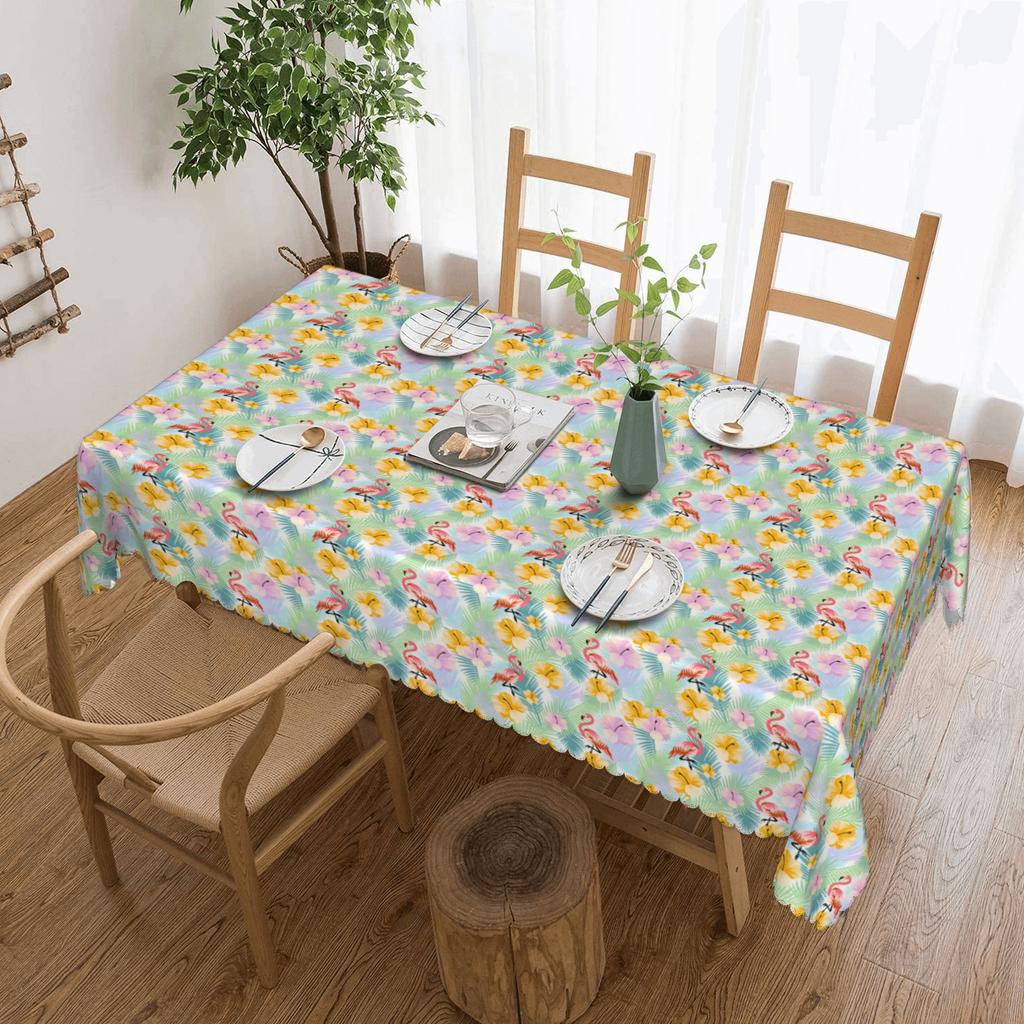 Rectangular Fitted Flamingo Tropical Plants And Flowers Table Cloth Oilproof Tablecloth Outdoor 40"-44" Table Cover