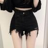 Корейские джинсовые шорты с завышенной талией и рваным декором для женщин