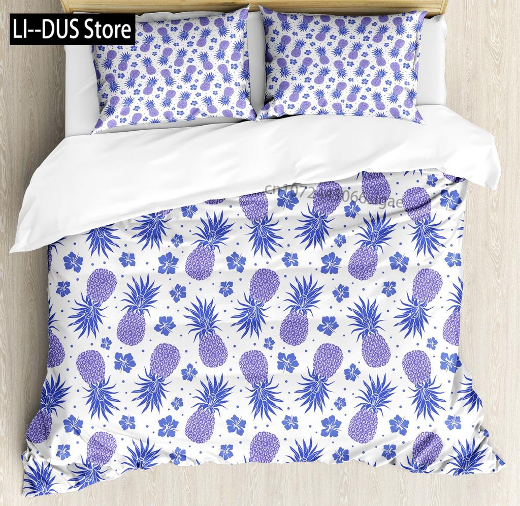 Pineapple Duvet Cover Set Tropical Theme Vintage Style Fruit Pattern Decor 3 Piece Bedding Set with 2 Pillow Shams Full Size