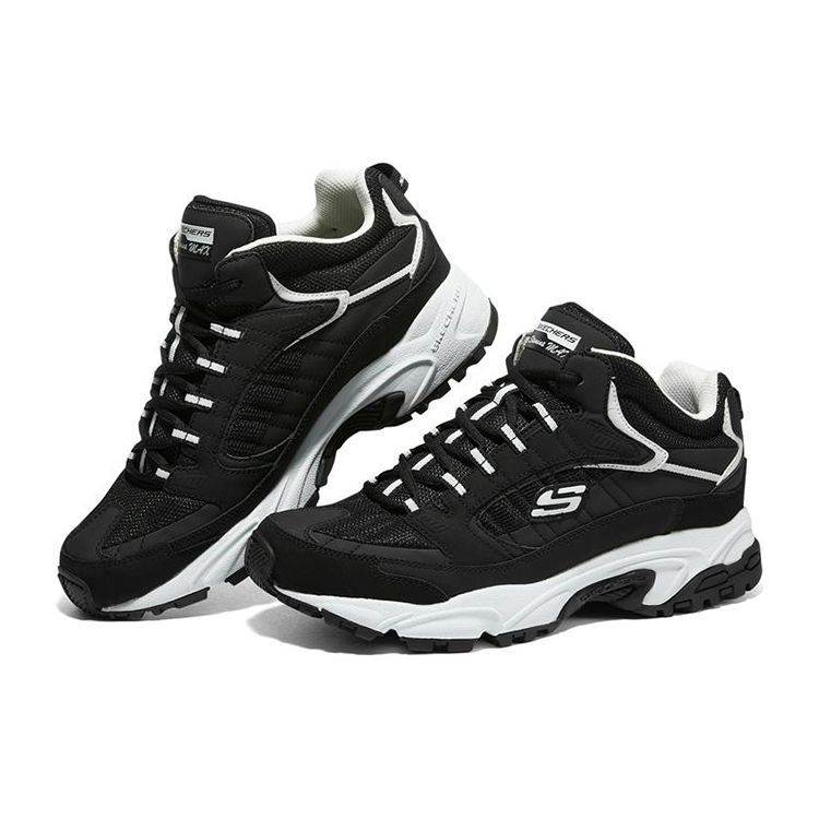 Skechers Stamina Кожаные Удобные Модные Низкие Папины Кроссовки Мужские Черно-Белые 237244-BKW