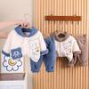 Winter Boys' Bear Pajama Set: Double-Layer Plush Fleece Homewear