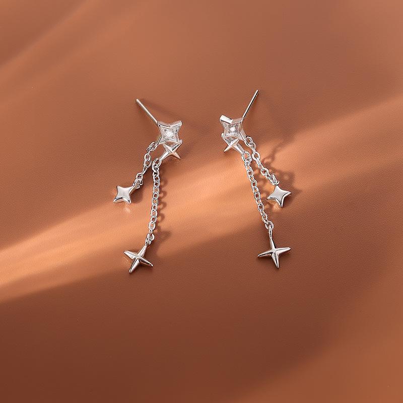 Fangxing Sparkling Diamond Star Earrings for Women, New Trendy and Niche Design, Simple and High-end Earrings