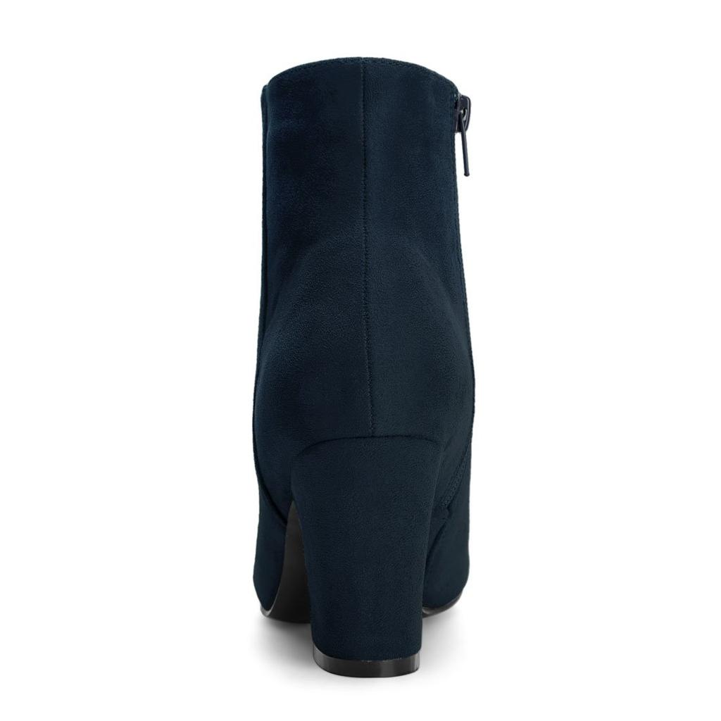 Allegra K Women's Navy Blue Round Toe Ankle Boots with Side Zipper and Chunky Heel, Size 24.5cm