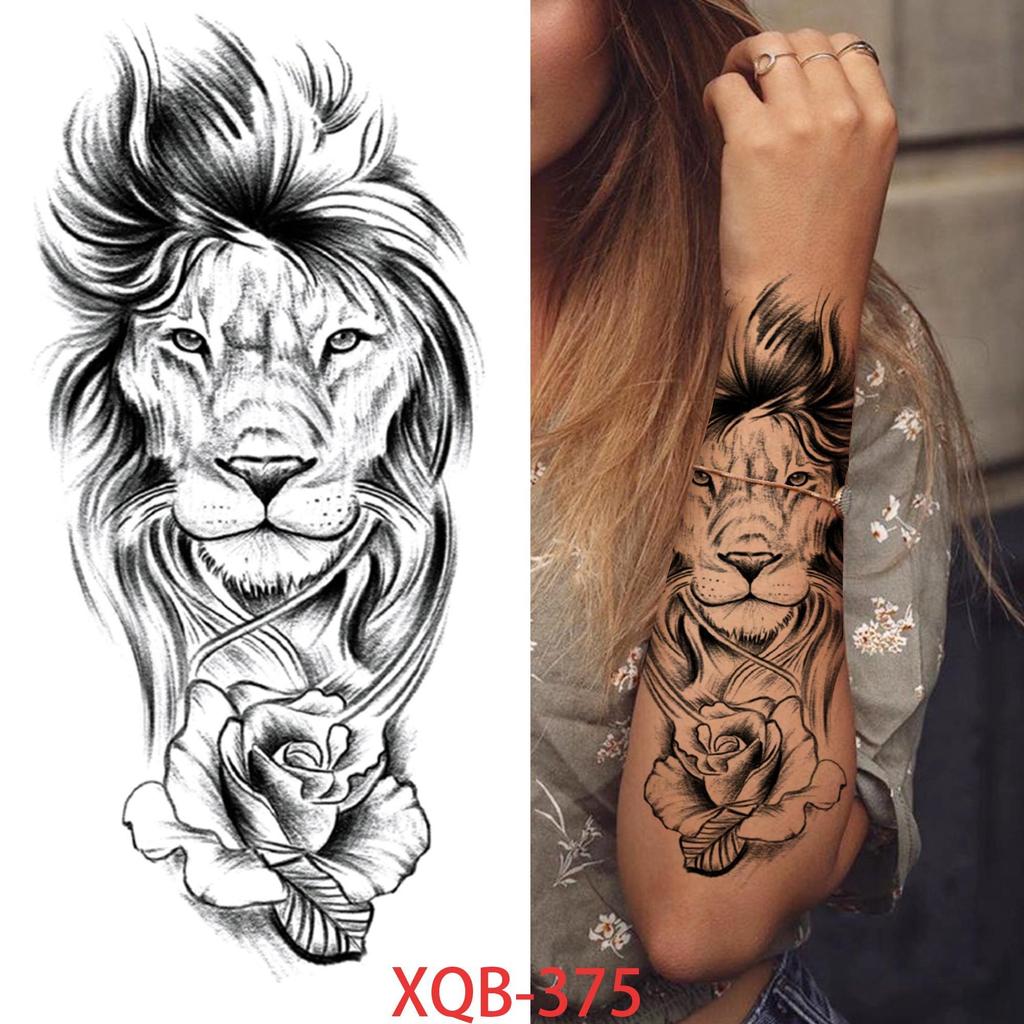 1 PC 210*114MM Cat Geometry Black Temporary Tattoos For Men Women Black Forest Skull Tiger Wolf Tattoo Sticker Evil Devil Arm Tattoo