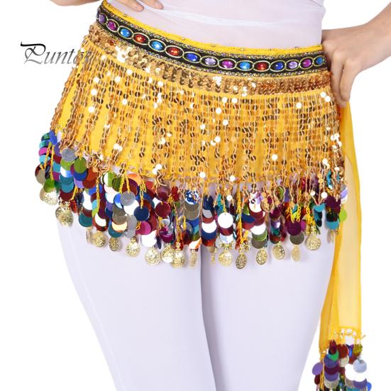 Belly Dance Skirt Sequin Tassel Waist Scarf Exotic Style Tie Up Adjustable Thin Skirt See-through Lace Stage Performance Cosplay Mini Skirt Apron Wrap