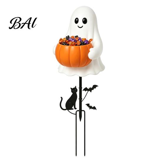 Decorative Ghost Bowl for Kids Halloween Candy Holder Garden Stake, Cute Glowing with Pumpkin Bowl, Party Props Entrance Outdoor Yard Sign Front