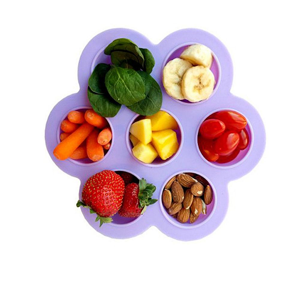 2PCS 7-hole Silicone Supplementary Food Box with Cover Food Container Bento Box Tableware