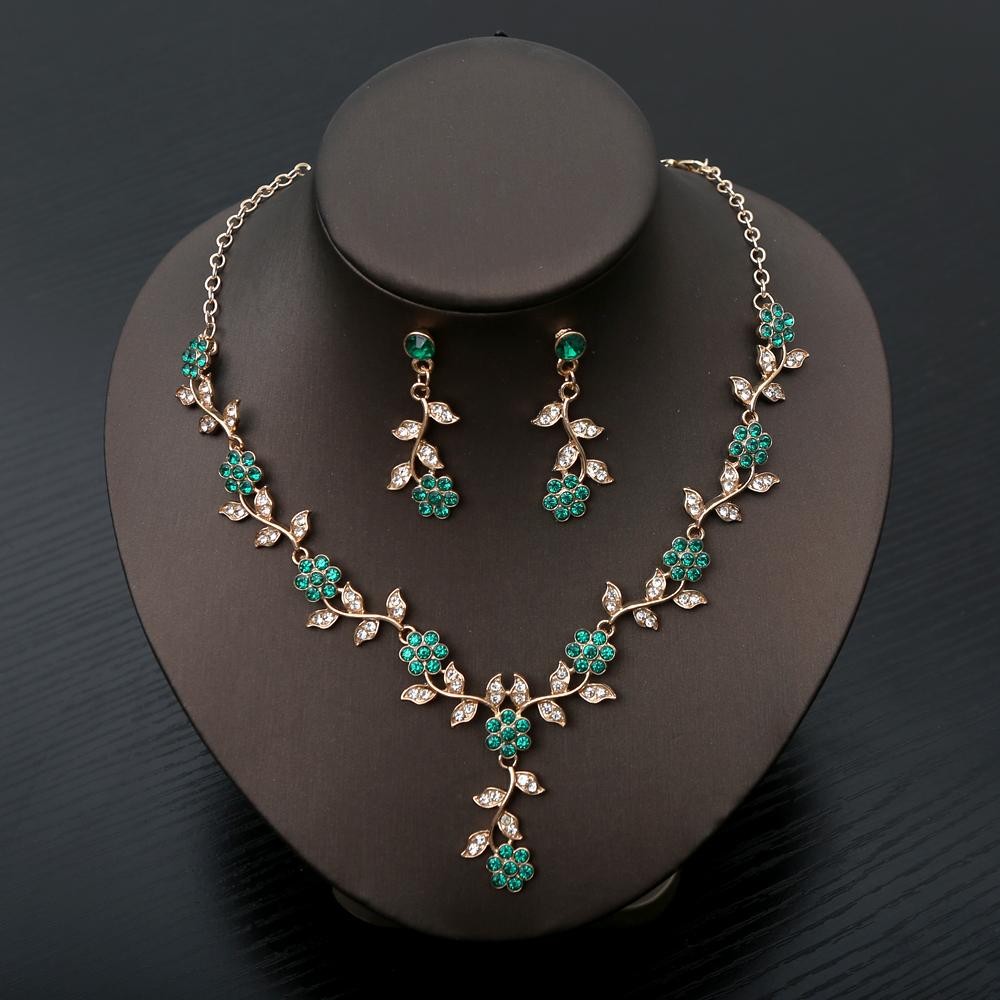 Exquisite Fashion Rhinestone Bride Zircon Sets Women Luxury Flower Choker Necklace Earrings Wedding Dress Bridal Necklace Sets