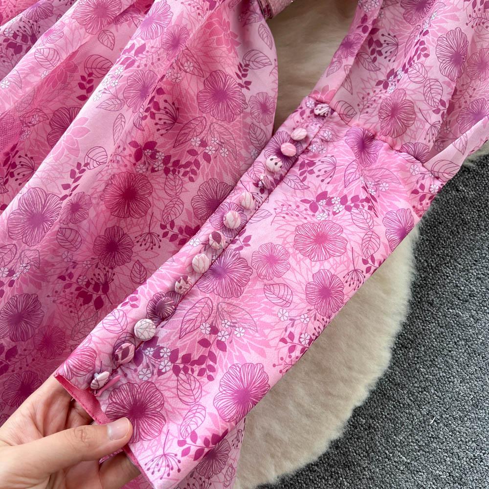 Женское винтажное длинное платье миди с цветочным принтом, летнее милое сетчатое праздничное платье принцессы с пышными рукавами и обручем для волос