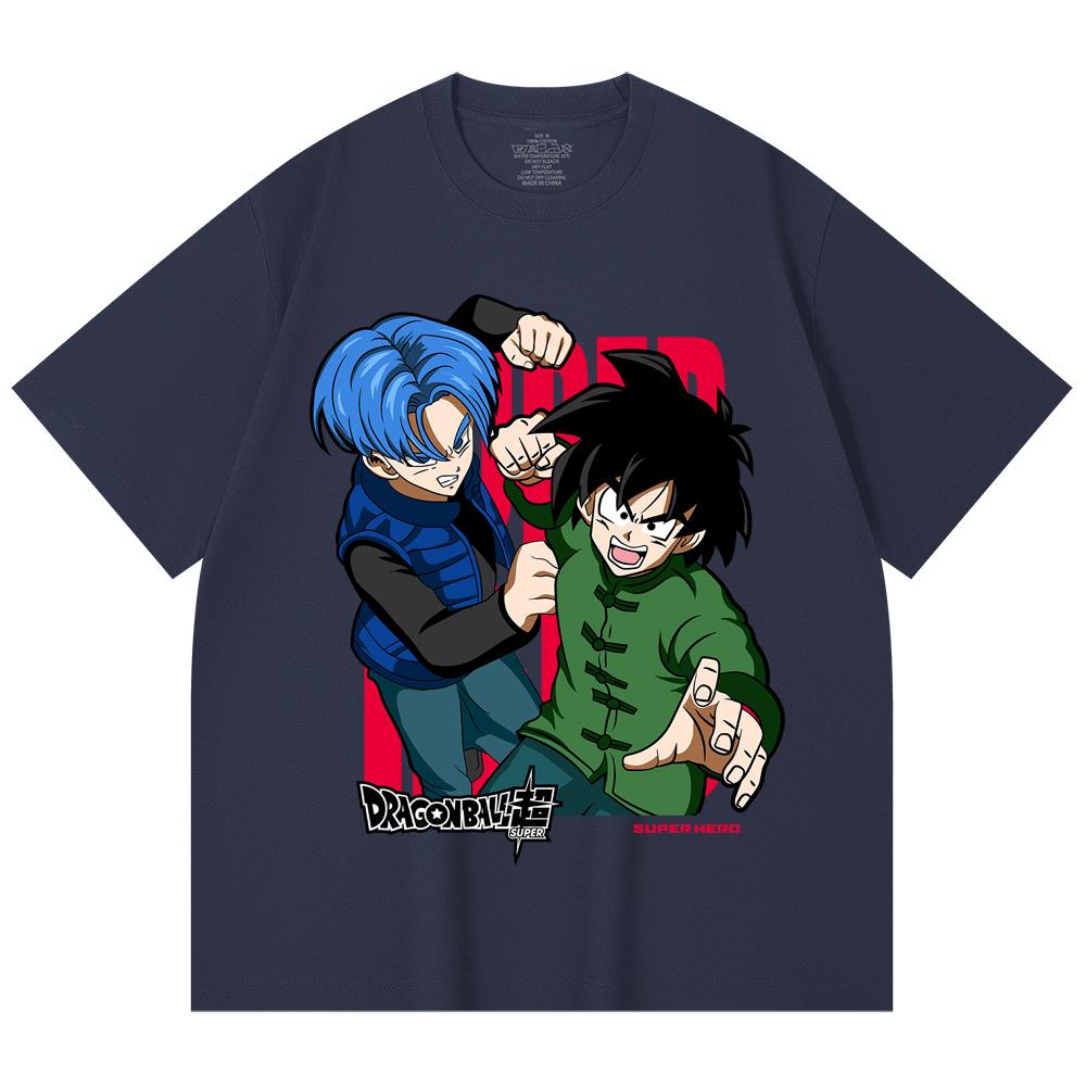 230 г/м² 100% хлопок Dragon Ball V58 Принт с Гоханом и Транксом Унисекс Плотная хлопковая футболка