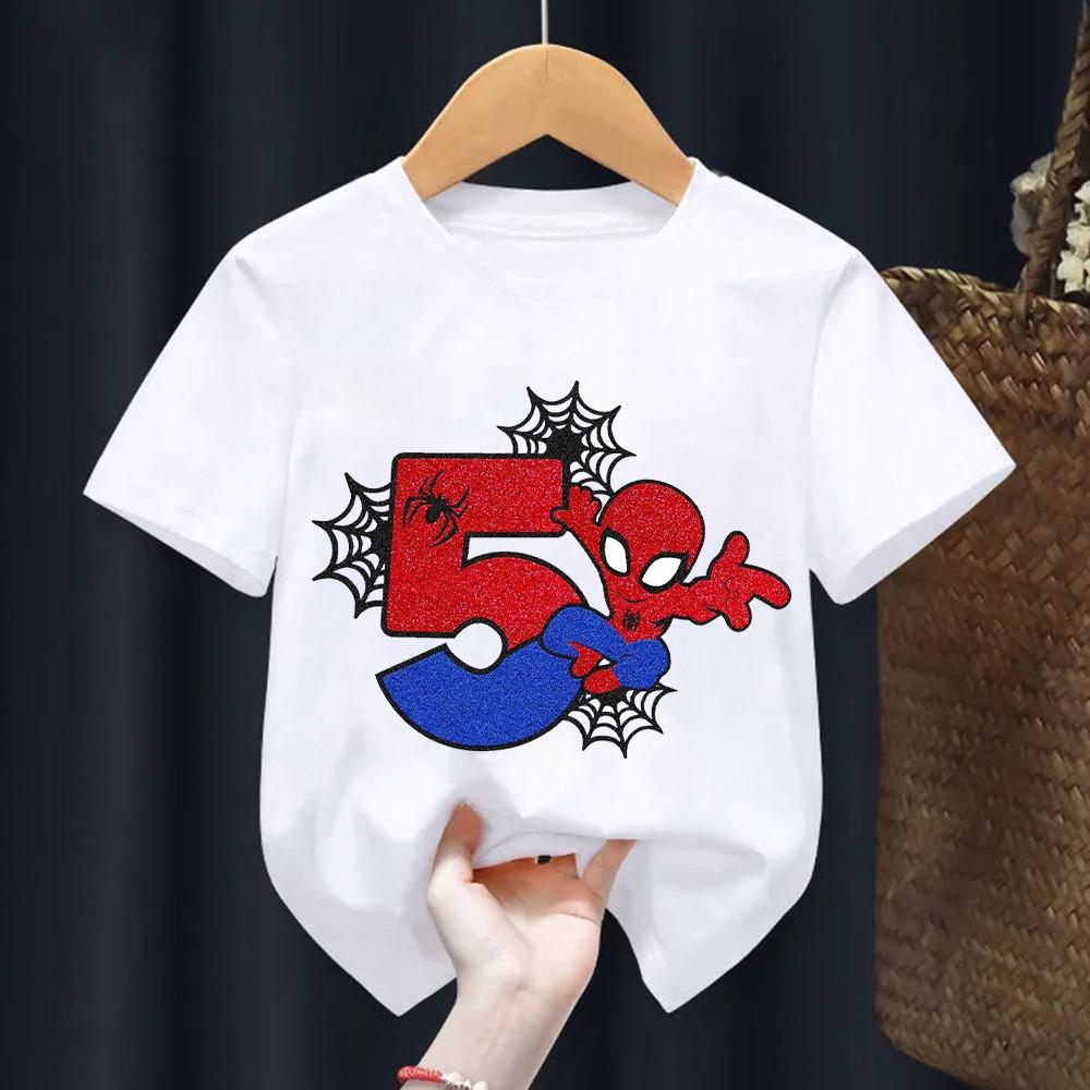 Children's Spider Man T-shirt Cartoon Birthday Digital Printed T-shirt Cute Boys and Girls Short Sleeve Top Children's Clothing