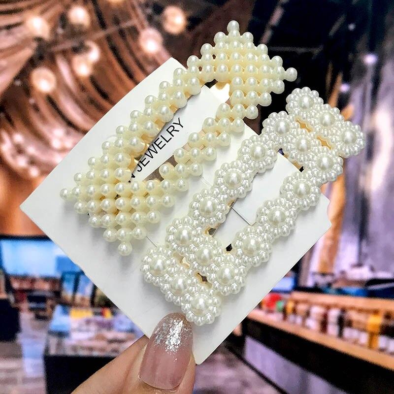 Новая корейская заколка для волос с жемчугом для женщин и девочек, заколка для волос с геометрическим рисунком, заколки с плетеным жемчугом, боковой зажим, головные уборы, модные аксессуары для волос