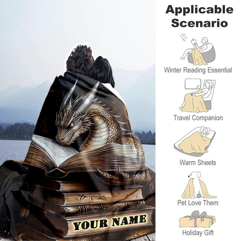 1PC Custom Name Dragon Wisdom flannel blanket versatile,all-season throw suitable for the living room,bedroom,camping,travel,and gift