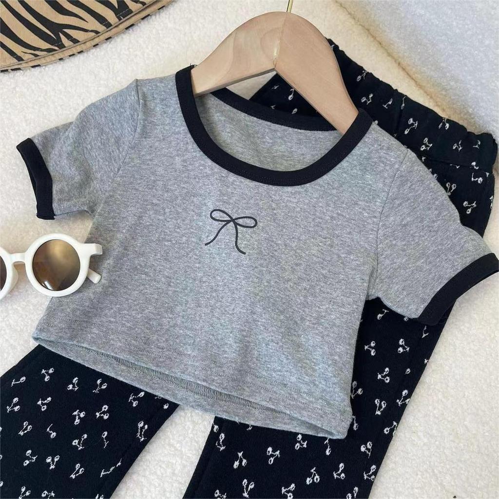 Одежда для девочек Модный костюм с короткими рукавами в стиле вестерн Cherry of The Children's Fried Street из двух частей Детская одежда для девочек Костюм