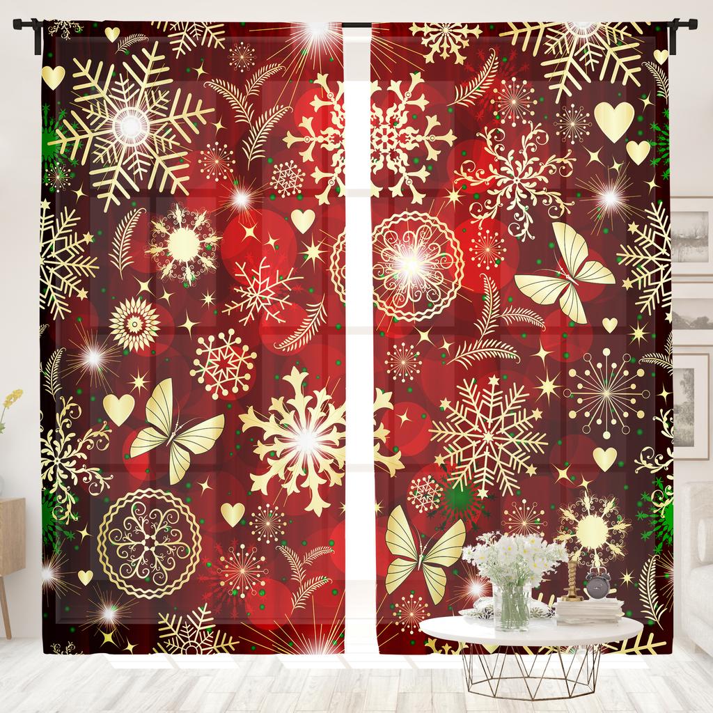 2 Pieces, Christmas Bell Shining Flower Wreath Curtains -30% Blackout - Suitable for Living Room, Bedroom, Kitchen, Home Decorat