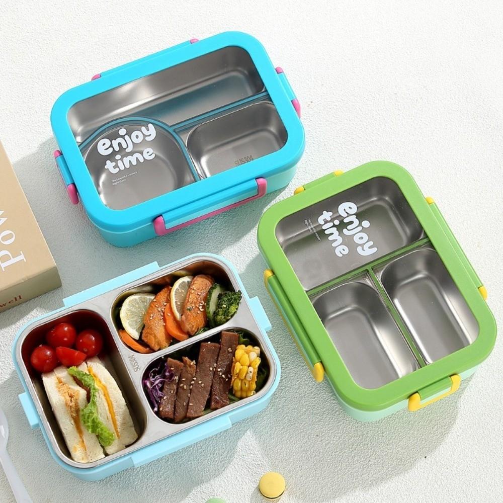 Rectangular Shape Rectangular Lunch Box Divided Grids Stainless Steel Food Container  for School